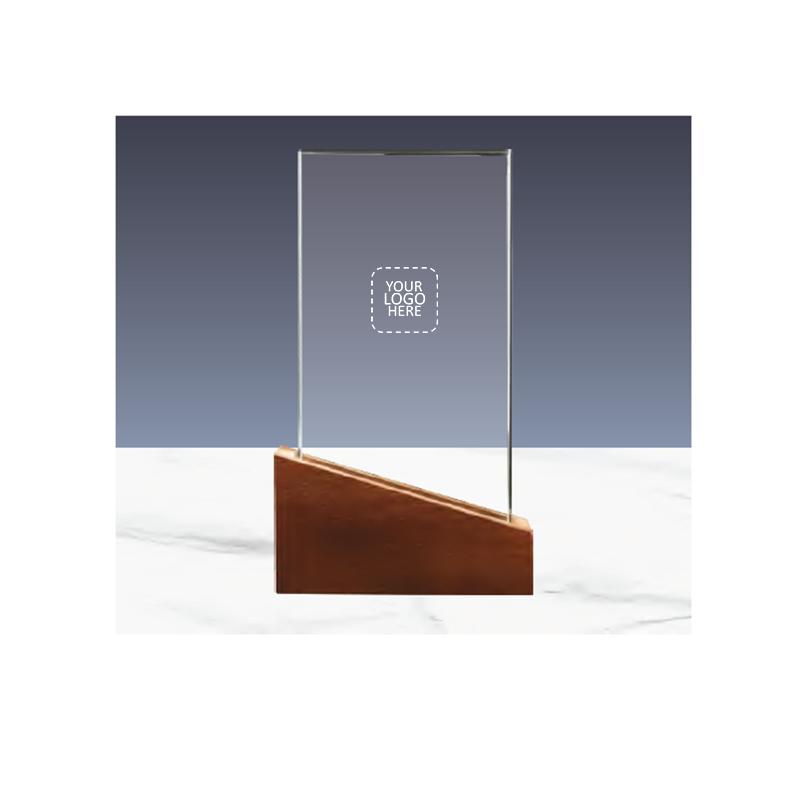 Crystal Award With Wood Base With Logo